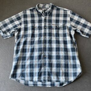 RedHead‎ Plaid Button Down Shirt Mens XL Blue White Short Sleeve Outdoor Western